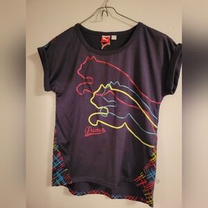 Puma Black and Red Short Sleeve Tee with Dynamic Design